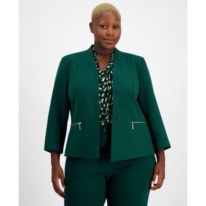 Kasper Plus Size Kiss-Front Zippered-Pocket Blazer Green Size 24W MSRP $129